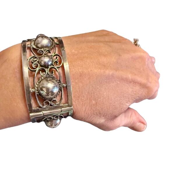 Vintage Mexico Sterling Silver 925 Scroll Link Bracelet - Picture 1 of 11